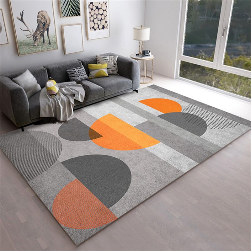 Orange Modern Rug Polyester Geometric Print Rug Non-Slip Backing Rug for Living Room