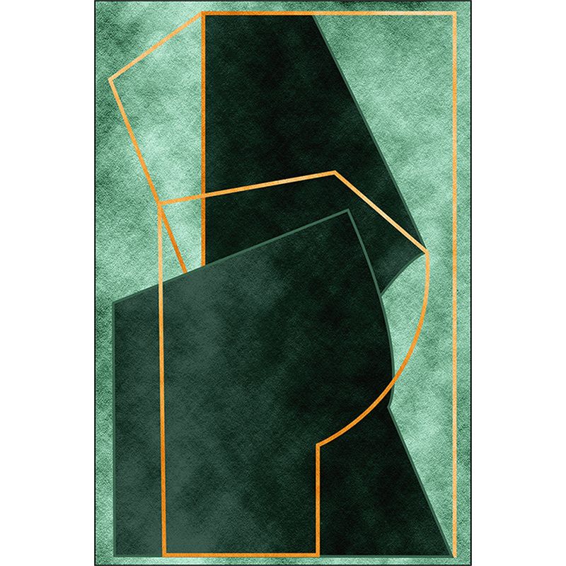 Green Bedroom Rug Modern Color Block Geometry Line Pattern Area Rug Polyester Stain-Resistant Carpet