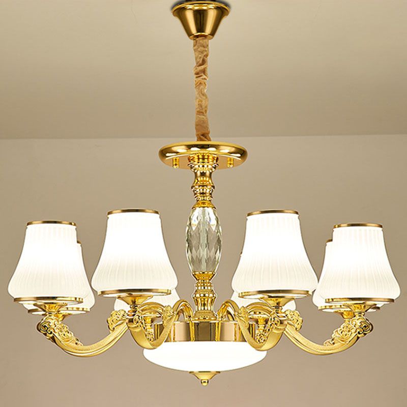 Lámpara de techo de cono de vidrio acanalado blanco lámpara de oro contemporánea lámpara de luz