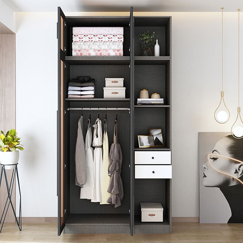 Contemporary Style Wardrobe Gray Wood Wardrobe Closet with Shelves
