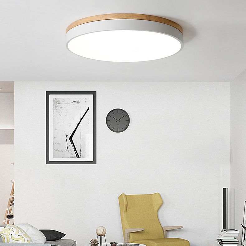 Wooden Round Shape Flush Mount Light Modern Macaroon Style Ceiling Lamp with Acrylic Shade