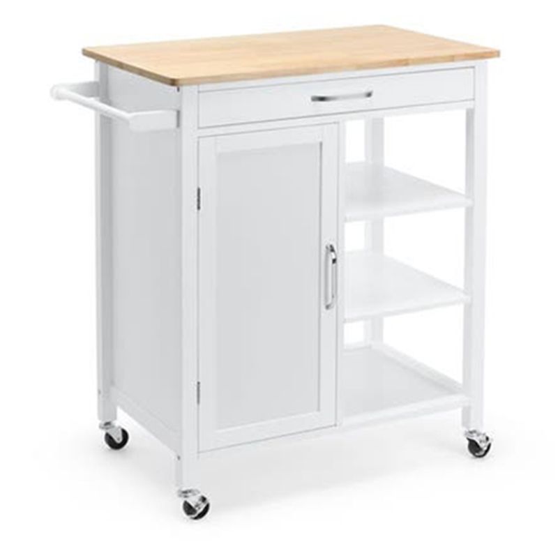 Matte Finish Wooden Kitchen Cart with Open Storage and Wheels