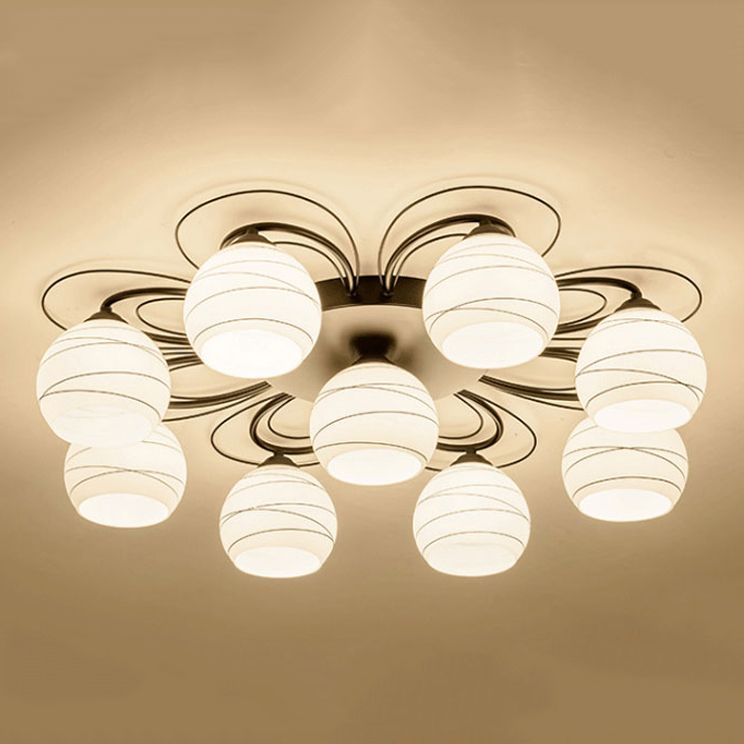 Black Metal Flush Ceiling Light Traditional Multi-Head Flush Mount Lamp with Glass Shade