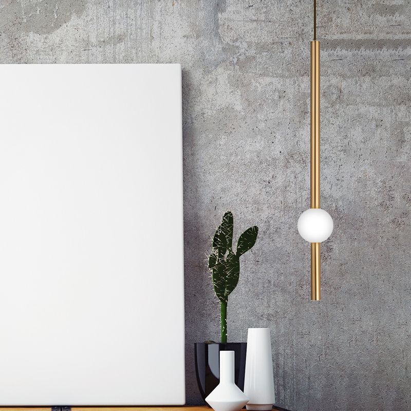 Flute Hanging Light Kit Simple Style Gold/White Glass 1 Head Stairway Pendant Light Fixture