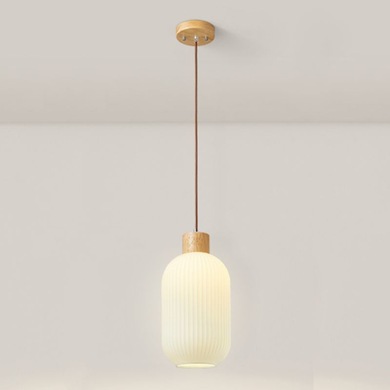 Lampe à suspension géométrique en bois léger créatif moderne avec une teinte en verre blanche