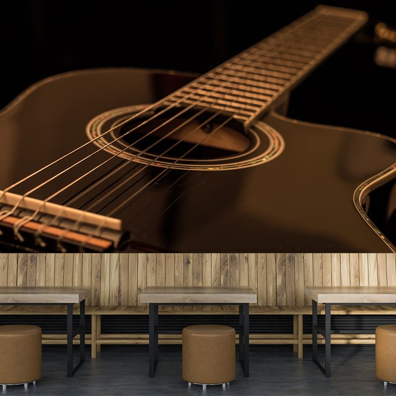 Water Resistant Guitar Hobby Mural Wallpaper Contemporary Wall Art for Study Room