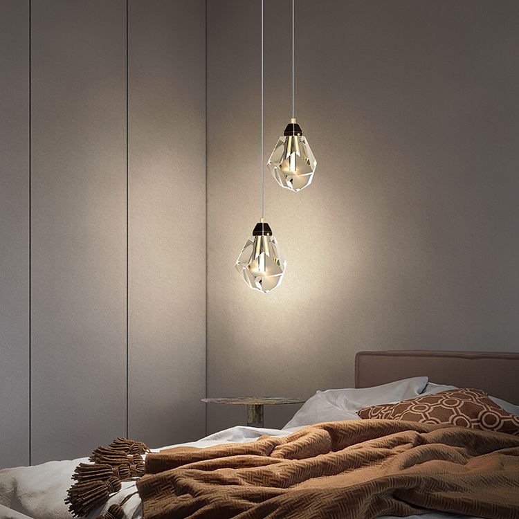 Crystal Unique Shape Hanging Light Modern Style 1 Head Hanging Mount Fixture for Bedroom
