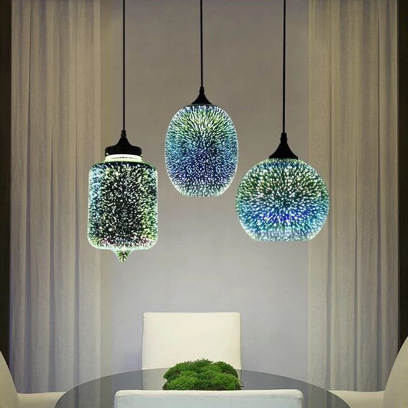 Geometry Dining Room Pendant Lamp 3D Firework Glass 1 Bulb Modern Hanging Light Fixture