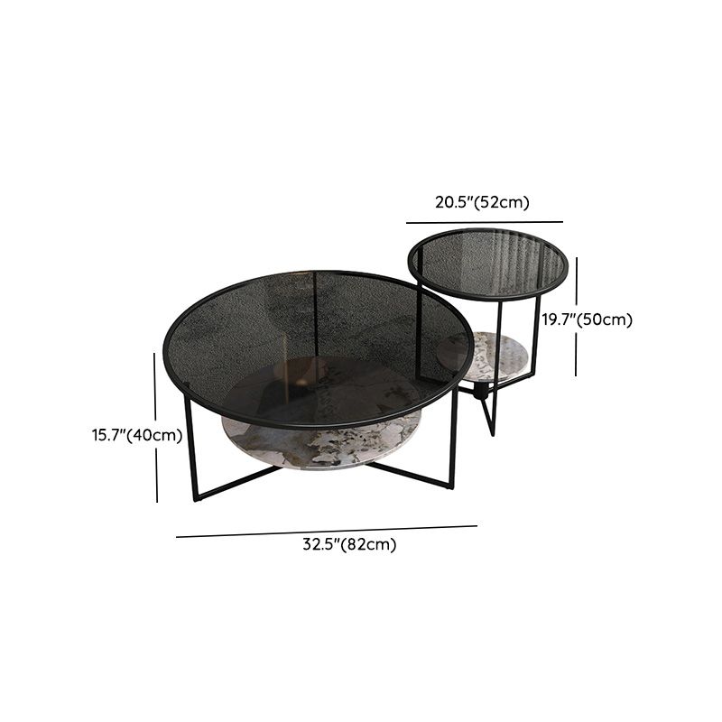Contemporary Coffee Table Round Glass Top Cocktail Table with Storage