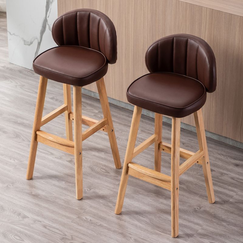 Industrial Solid Wood Bar Stools PU Leather Barstools with Low Back