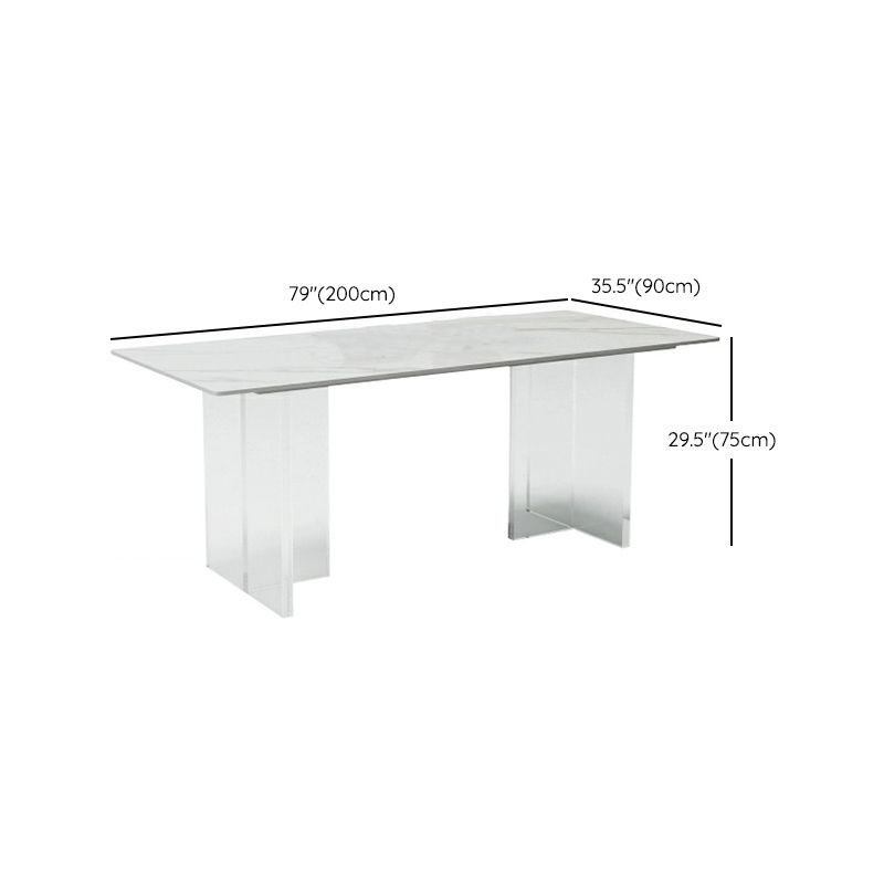 White Stone Dinette Table with Acrylic Base Modern Rectangle Dining Table