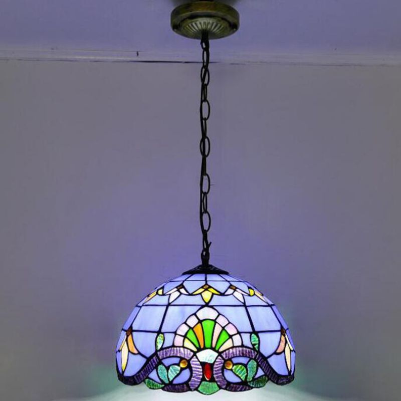 Bowl Pendant Light Tiffany-Style 1 Light Stained Glass Hanging Lamp for Dining Room