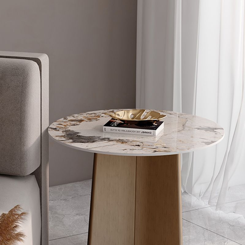 Round  Stone Side Table with 1 Leg Metal Base Side End Snack Table