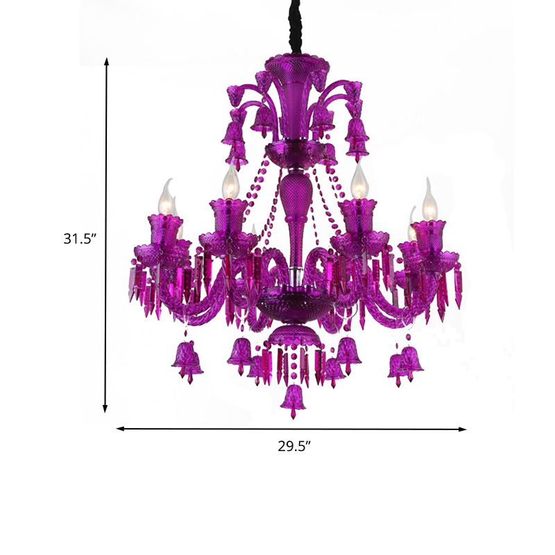 8 Lights Crystal Hanging Lamp Traditional Red/Blue/Purple Candelabra Living Room Chandelier Light