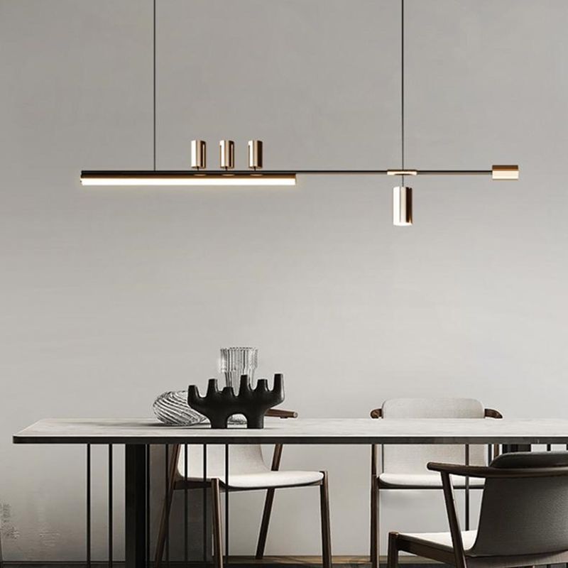 Modern LED Metal Pendant Light Linear Shape Island Lamp with Acrylic Shade for Living Room