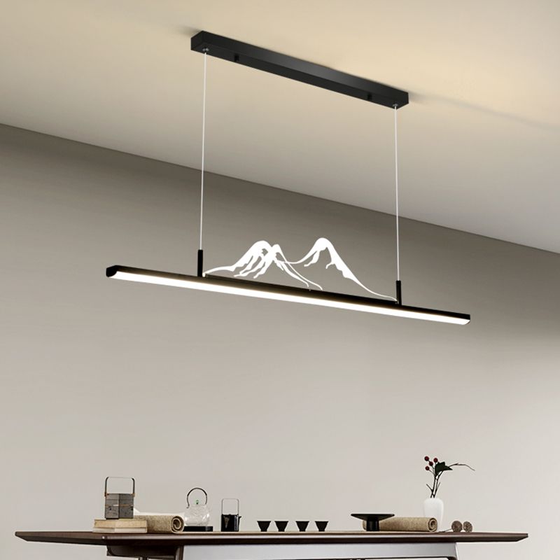 Chinese Modern Aluminum Chandelier Lamp Linear LED Island Pendant for Tea Room