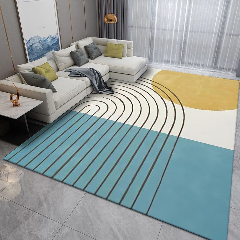 Grey Modern Carpet Polyester Striped Carpet Non-Slip Backing Carpet for Living Room