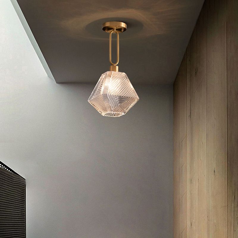 Single Modernism Golden Finish Flush Mount Lighting Unique Glass Ceiling Light