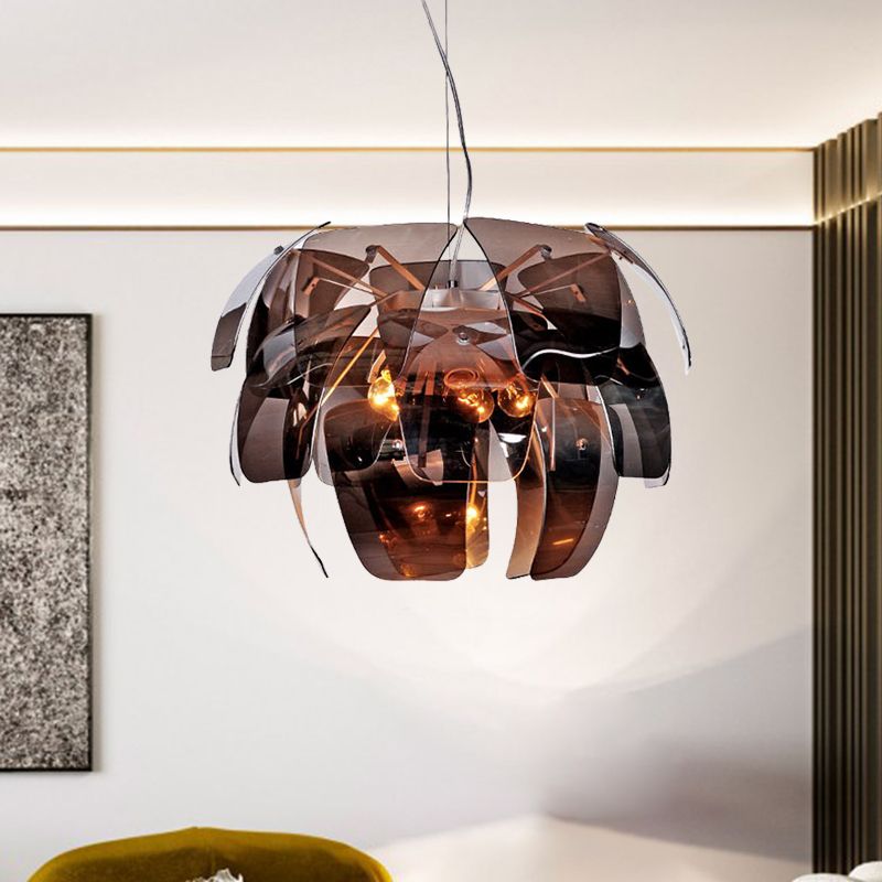 Flower Living Room Ceiling Chandelier Smoke Gray Glass 4 Bulbs Modernist Suspended Pendant Light