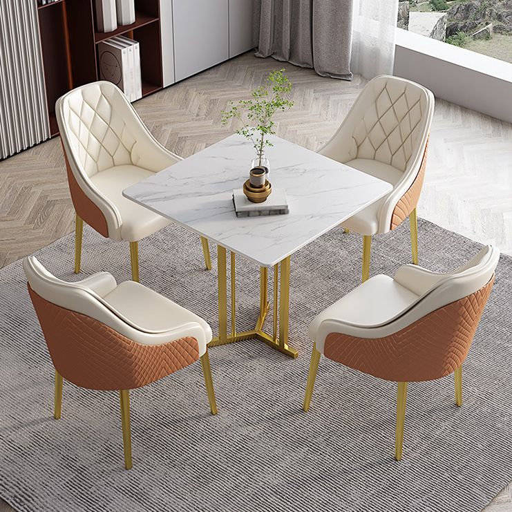 Metal Base Dining Table Glam Style White Stone Top Dining Table for Living Room