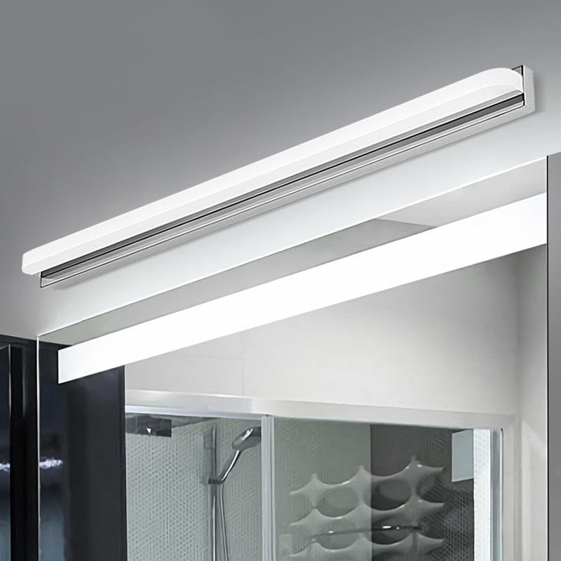 Linear Vanity Light Contemporary Metal 1 Light LED Mirror Light for Bathroom in Silver