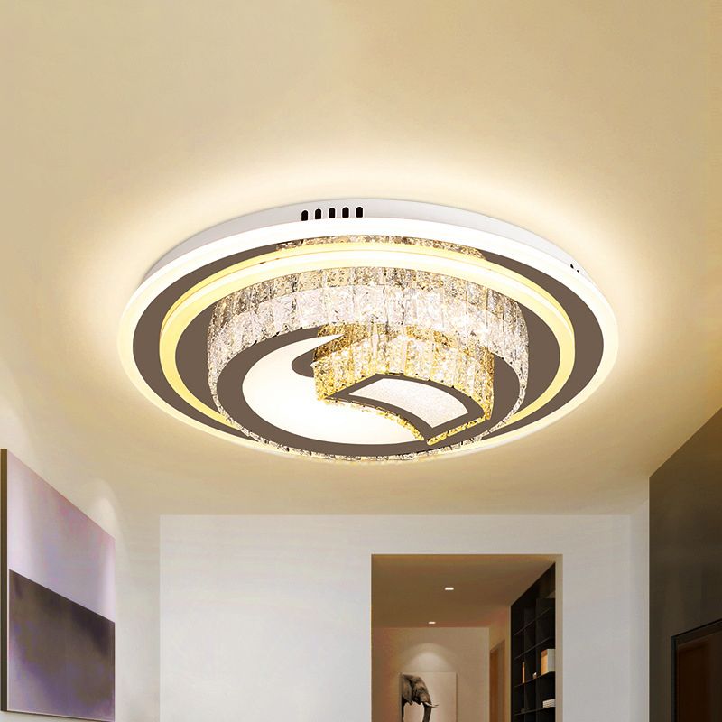 Rounded Bedroom Flushmount Minimalist Beveled Glass Crystal LED Nickel Close to Ceiling Lighting
