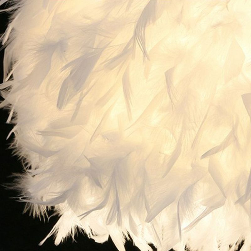 Globe Pendulum Light Simple Feather 1 Head White Hanging Light Fixture for Bedroom