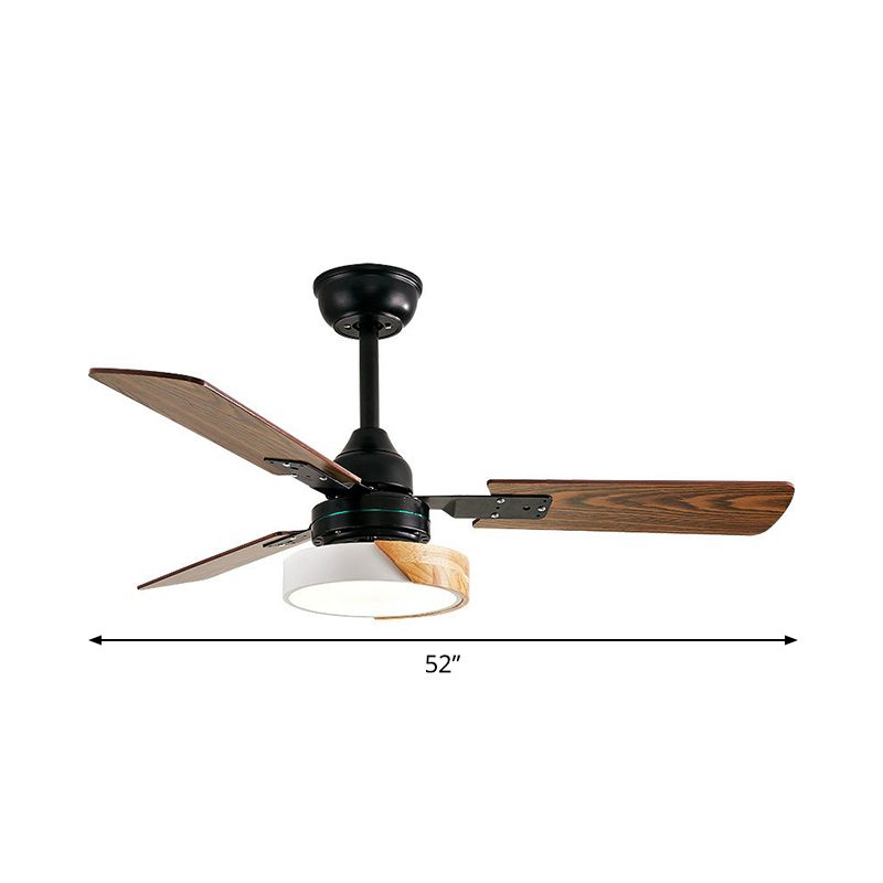 3 Blades LED Round Semi-Flush Ceiling Light Vintage Acrylic Pendant Fan Lamp for Bedroom