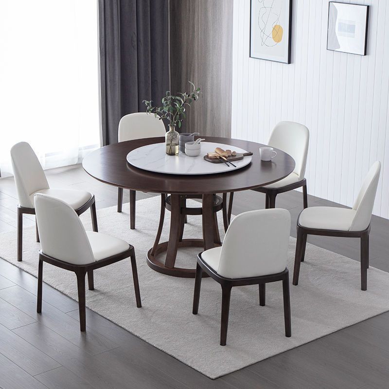 Solid Wood Pedestal Table Convertible Dining Table for Kitchen