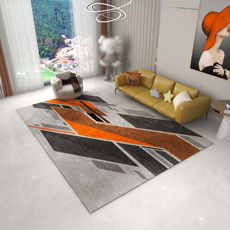 Orange Modern Area Carpet Geometric Pattern Polyester Area Rug Stain Resistant Rug for Home Decor