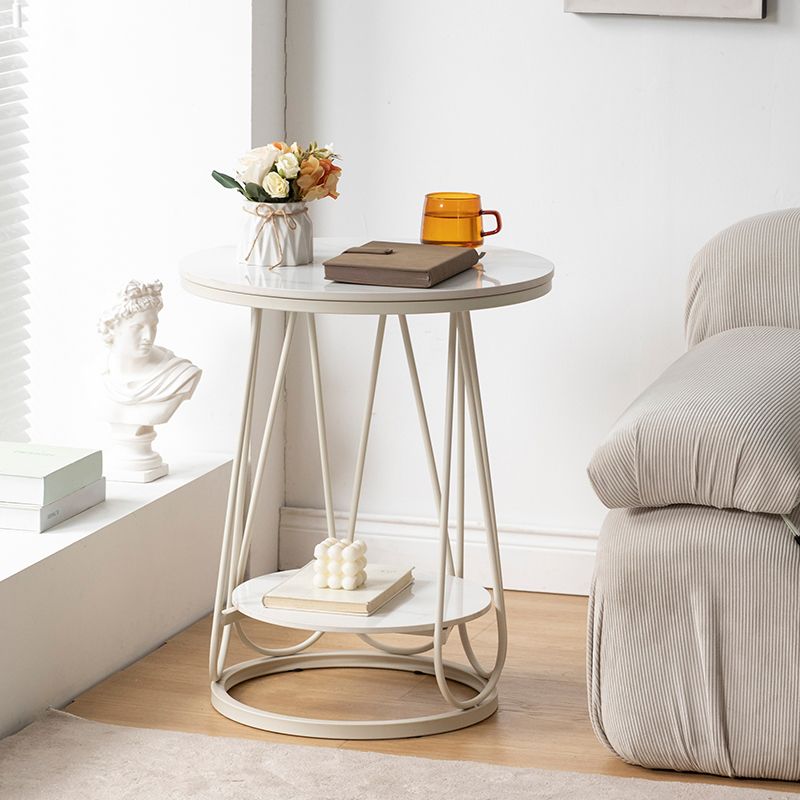 23.6" Tall Modern Round Side End Table One Shelf Side Table with Metal Frame