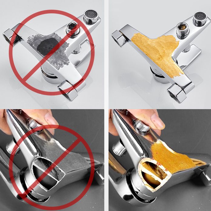 Contemporary Wall Mounted Bathroom Faucet Lever Handles 2 Hole Faucets Brass Faucet