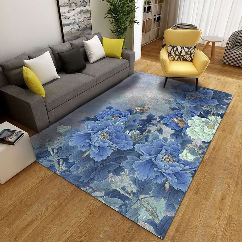 Modern Indoor Rug Bold Flower Print Carpet Washable Polyster Area Carpet with Non-Slip Backing