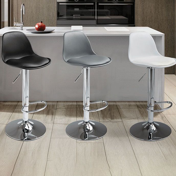 Contemporary Metal Barstool Low Back Faux Leather Cushion Footrest Stool