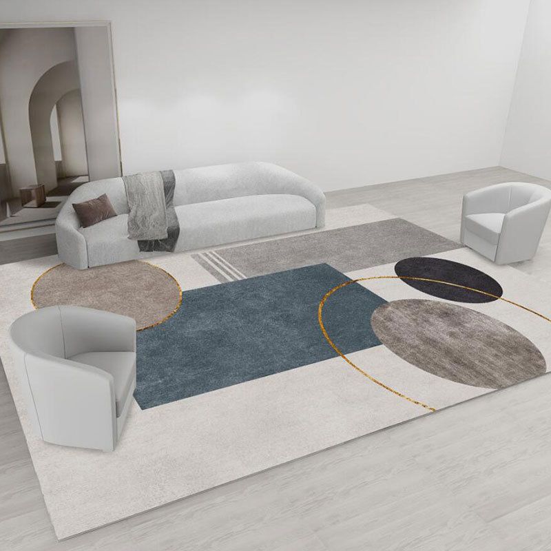 Blue Gray Modern Rug Polyester Print Indoor Rug Washable Rug for Living Room