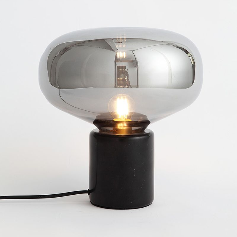 Verre en verre ovale de lampe de table de table 1 Lumière de chevet de bulbe en noir, 9,5 "/ 13" Largeur