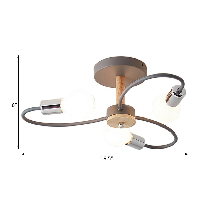 Sputnik Semi Flush Lamp Contemporary Metal 3/6/8 Lights Grey/Green Semi Flush Mount Ceiling Fixture with Curved Arm