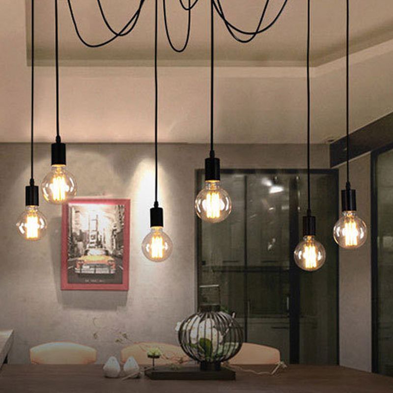 Schwarzer Multi -Anhänger Deckenleuchte Industrial Metal Spider Swag Anhänger Licht für Bar