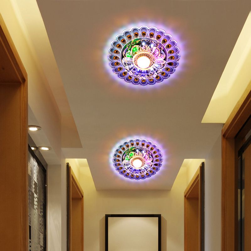 Hotel LED Ceiling Mount Light Modern Stylish Flushmount Lighting with Flower Crystal Shade