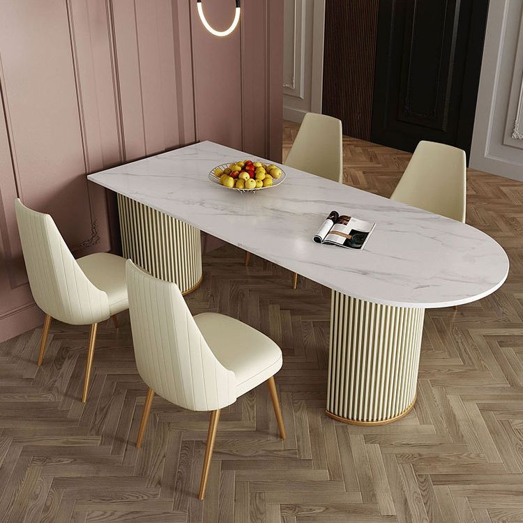 Metal Traditional Luxury Dining Table Free Form Sintered Stone Table with Double Pedestal