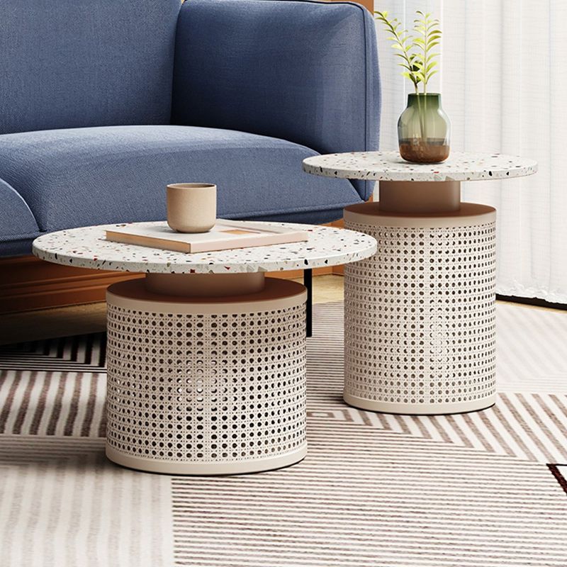 Contemporary Round Cocktail Table Slate Frame Coffee Cocktail Table