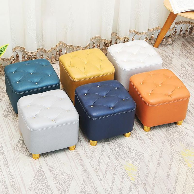 Modern Square Standard Stain Resistant Line Leather Pouf for Living Room