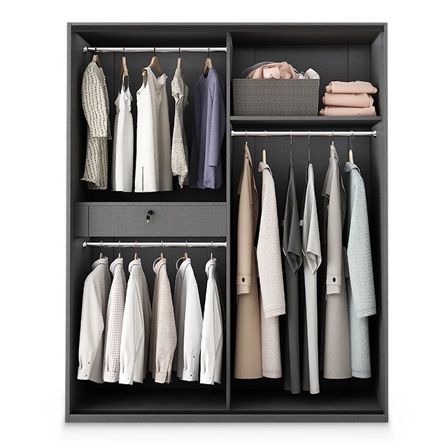 Contemporary Style Glass Wardrobe Cloth Rod Included Wardrobe Closet for Home