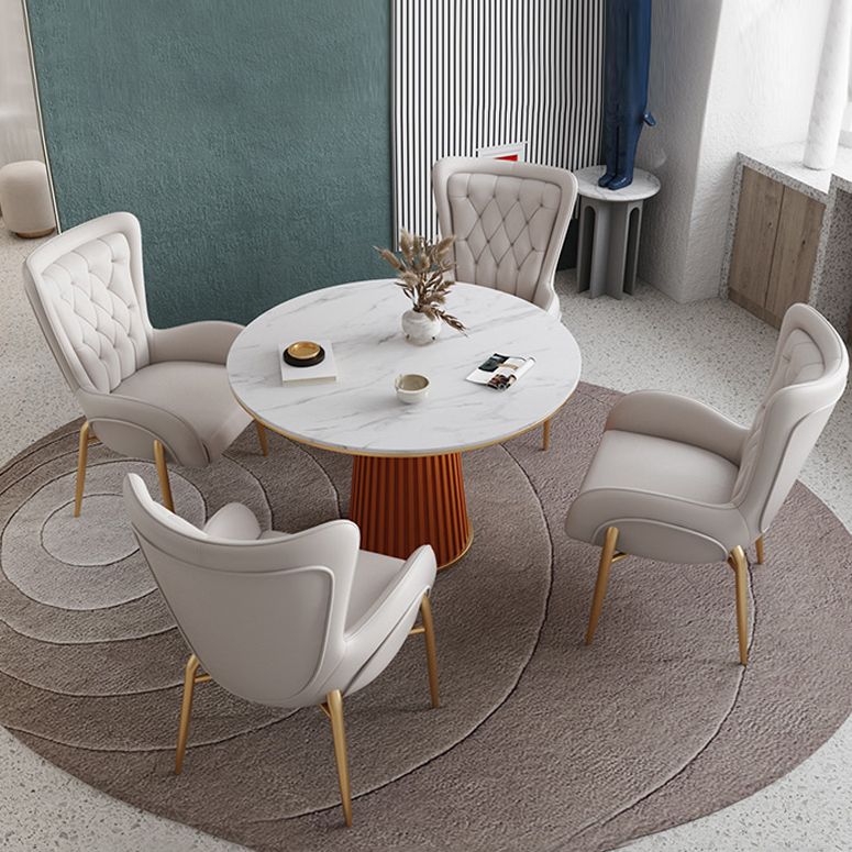 1/5 Pcs Metal Contemporary Dining Room Set with Round Indoor Table Dinette Set