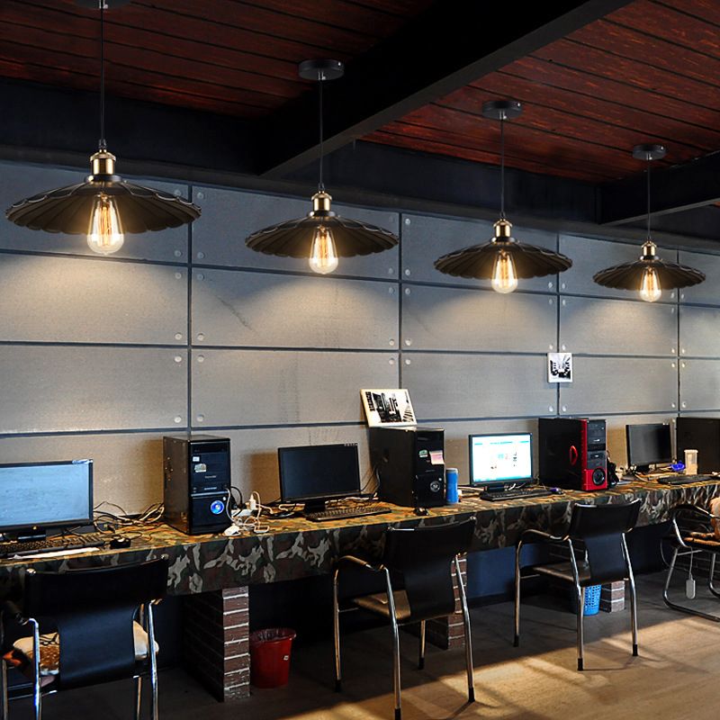Industrial Scalloped Commercial Pendant Lighting 1 Light Metal Hanging Ceiling Lights in Black