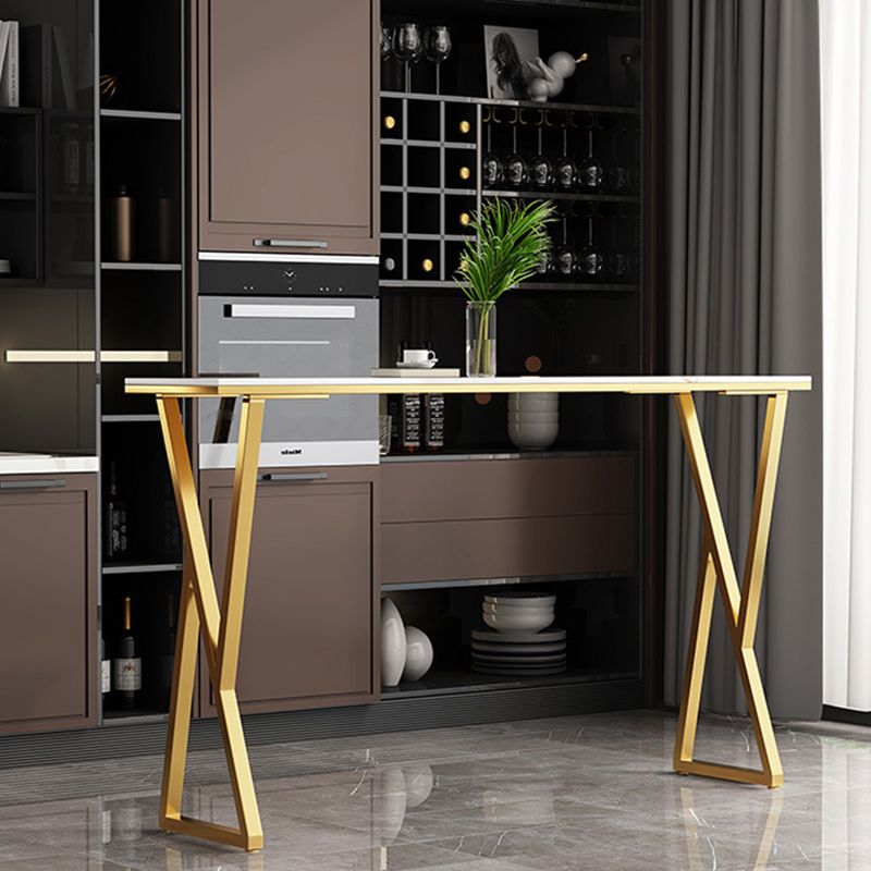 Modern Sintered Stone Bar Table Gold and Metal Base Dining Table