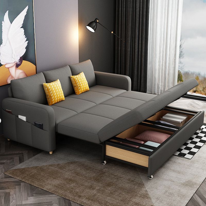 Contemporary Square Arm Cotton Blend Couch Bed with Pillows in Grey