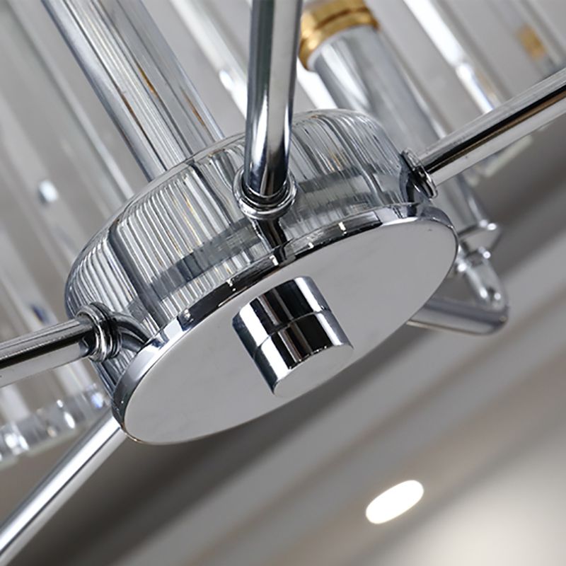 Tri-Sided Glass Rod Drum Ceiling Light Modern 4 Lights Chrome Ceiling Light, 19.5"/23.5" Wide