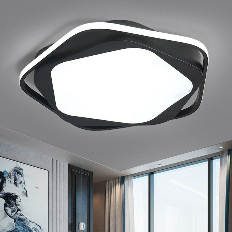 Minimalist Pentagon LED Flush Mount Metal Bedroom Flushmount Ceiling Light in Black