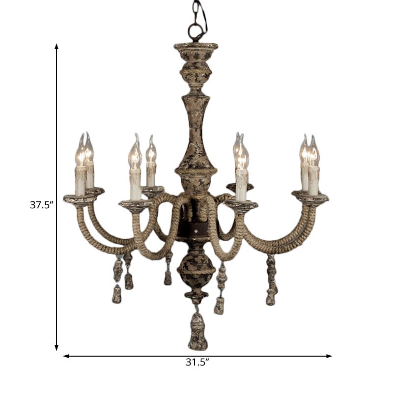 Candle Metal Chandelier Light Country 8 Lights Dining Room Pendant Lighting in Brown